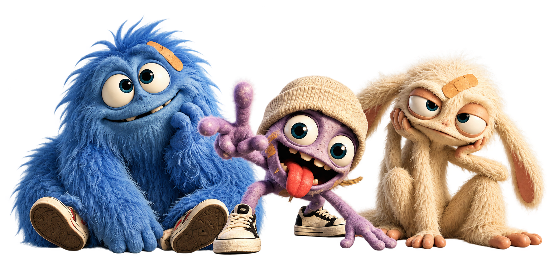 BLU, ZIG e NEO, os três personagens Ouch